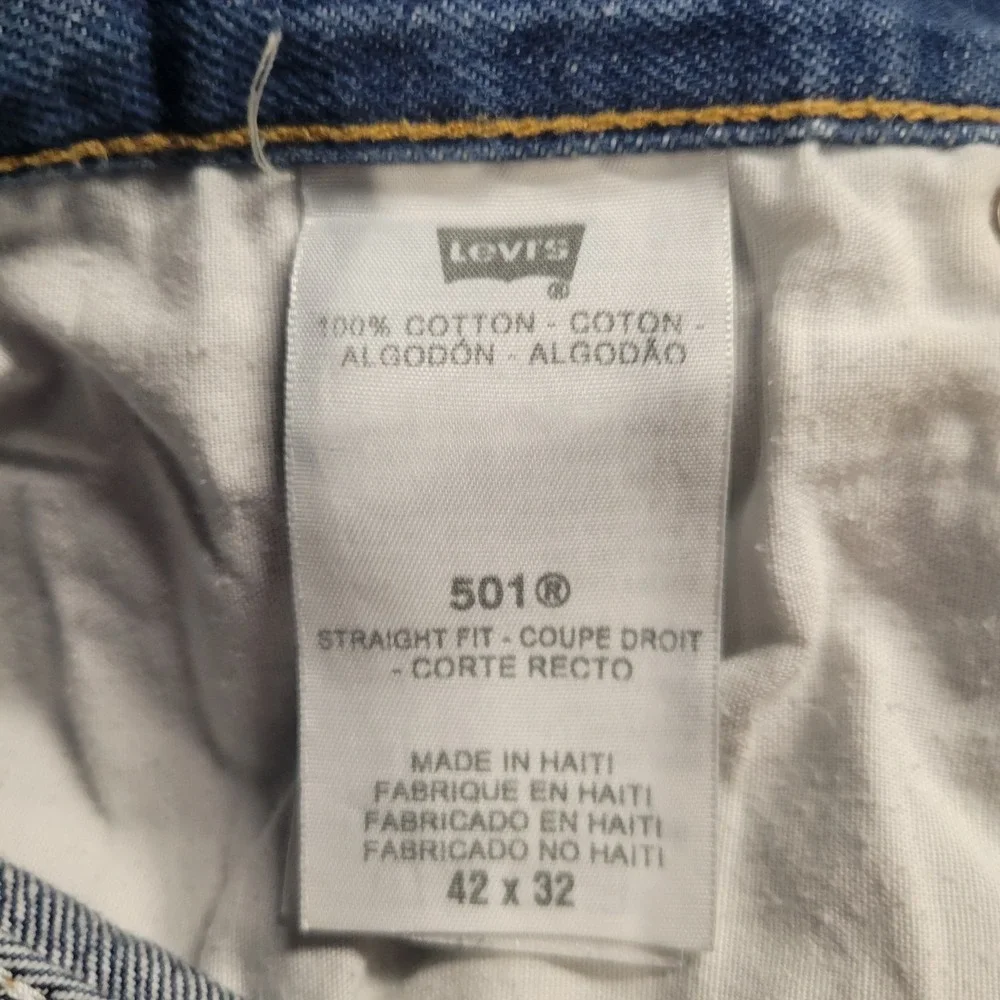 Levis 501 Original Straight‎ Fit Jeans Mens 42x32 Blue Denim Button Fly  Y2K